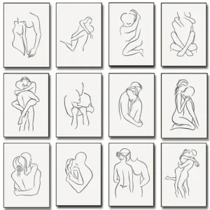 Minimalist Abstract Couple Line Art Poster Hug Romantic Anniversary Gift Love Prints Canvas Painting Wall Art Picture Room Decor