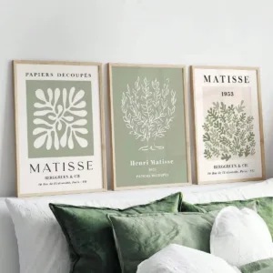 3pcs Sage Green Spring Flowers Matisse Wall Art Canvas Poster Bohemian Wall Art Minimalist Modern Home Decoration Wall Decoratio