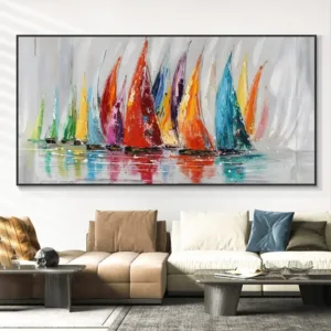 Scandinavian Classic Retro Wall Art Large Sailboat Colorful Ocean HD Canvas Poster Print Home Bedroom Living Room Decoration