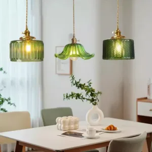 Vintage Green Glass Pendant Light Switch Bar Bedroom Beside Copper Nordic Hanging Lamp Loft Home Indoor Lighting LED Luminaria