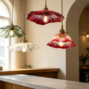 Nordic Vintage Flower Glass Pendant Light E27 Ceiling Hanging Lamp for Home Decor Corridor Bedroom Kitchen Living Room