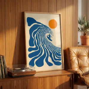 1pc Retro Surfer Canvas Wall Art Print Frameless Abstract Coastal Beach Wave Poster for Living Room and Bedroom Decortions Gifts