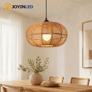 JOYINLED 11.8 Inch Boho Wicker Pendant Light, Hand Woven Rattan Hanging Light Fixture with Adjustable 59in Cord, Farmhouse Chandelier for Dining Room, Kitchen Island, Bedroom, Living Room, Hallway, E26/E27 Base Ceiling Lamp