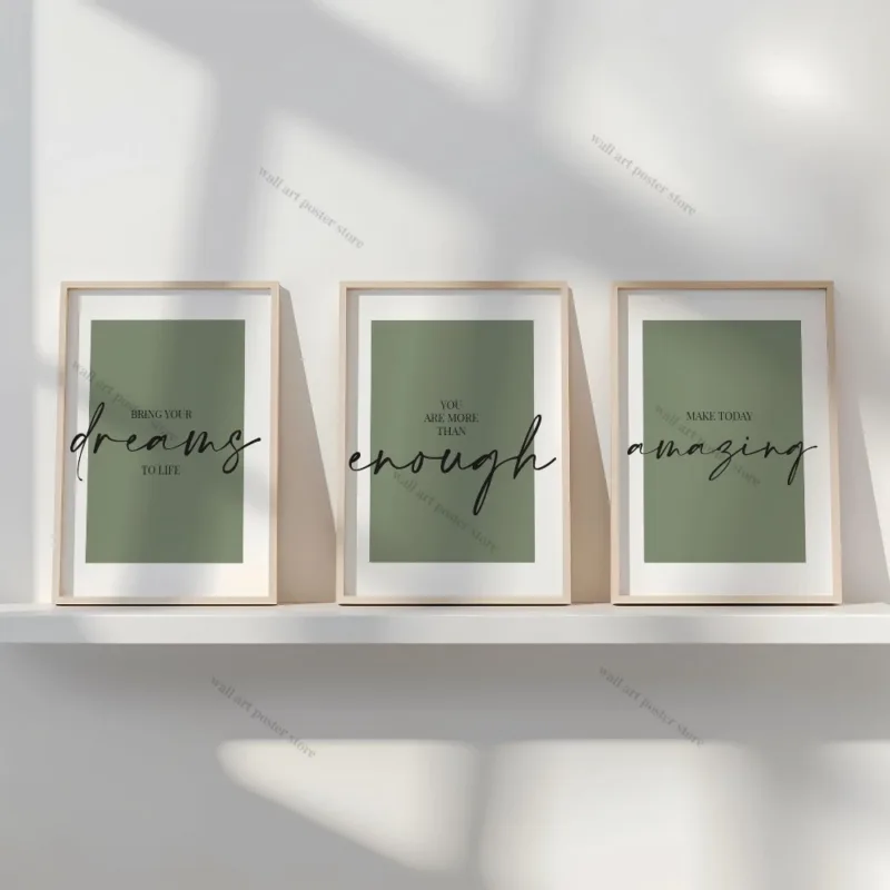 Sage Green Quote Prints Modern Teen Wall Art Set Simple Text Poster Home Bedroom Decoration Canvas Painting Gift Posters