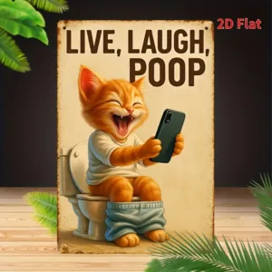 Funny Cat on Toilet Metal Wall Art - Vintage Humor Tin Sign for Bathroom, Home, Bar, Cafe, Garage Decor - Gift for Cat Lovers, P