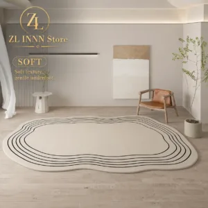 Cream Color Irregular Oval Carpets for Living Room Decor Bedroom Rug Ins Soft Fluffy Bedside Rugs Short Plush Large Area Mats