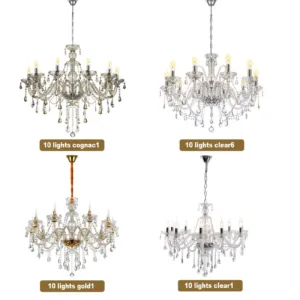 10 Arms Crystal Glass Chandelier Transparent/Cognac Color Pendant Lamp Modern Hanging Light for Living Room Bedroom Lobby Home Decor Lighting