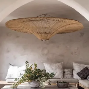 Large Wicker Pendant Lamp Wabi Sabi Style Rattan Chandelier For Living Room Bedroom Restaurant Wood Hand Woven Pendant Lamp