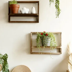 Rustic Wood Floating Shelves for Wall Decorative Wall Mounted Storage Display Shelf Plants Small Items Wooden Hanging Shelves