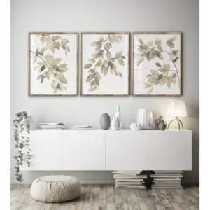 3 Tranquil Botanical Canvas Wall Mural Watercolor Sage and Green Leaves Art Poster,Home Decor,Modern Farmhouse Canvas Painting