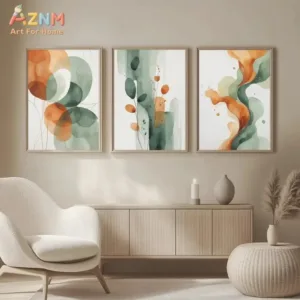 3PCS Sage Green & Terracotta Abstract Watercolor Canvas Prints Set Minimalist Boho Wall Art Posters for Living Room Bedroom Mode