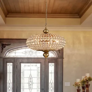 Vintage Crystal Pendant Light American Copper Chandelier for Living Room Villa Hotel Dining Room Decoration Hanging Lamp
