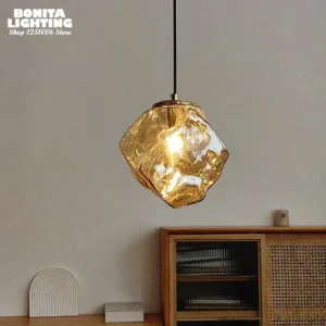 Ice Crystal Pendant Lamp Nordic Minimalism Bedside Restaurant Mirror Front Atmosphere Droplight Glass Stone Ceiling Chandelier