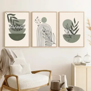Bohemian Sage Green Canvas Painting Posters Nordic Abstract Plant Leaves Wall Art Print Pictures for Living Room Home Decoration