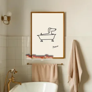 Abstract Line Art Bathroom Pig Dog Cat Animal in Bathtub Taking Shower Minimalist Poster Canvas Painting Wall Picture Home Decor