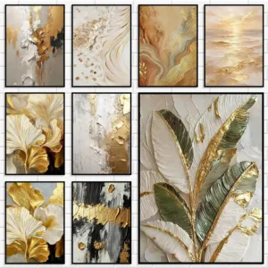 Luxury Gold Foil Heavy Texture Wall Print Bundle Neutral Earth Tone Artwork Poster Modern Minimalist Luxury Aesthetic Home Decor