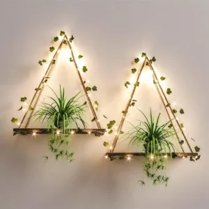 Wood Shelf with Leaf Hanging Decoration LED Shelf Decor Aesthetic Room Decor Floating Shelves Wall Display Stand for Living Room
