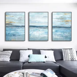 3PCS Frameless Posters Abstract Light Blue Gold Foil Canvas Painting Pictures Nordic Wall Art Print For Living Room Home Decor