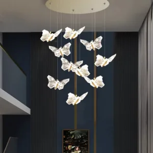 Ladder Chandelier Nordic Light Luxury High Duplex Long Chandelier Modern Creative Butterfly Decorative RevolvingStair Chandelier