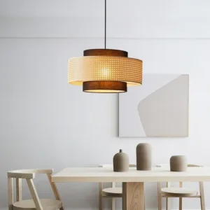 Vintage Pendant Lamp Handmade Woven Rattan Pendant Light LED Warm Lights Living Room Restaurant Kitchen Teahouse Chandelier