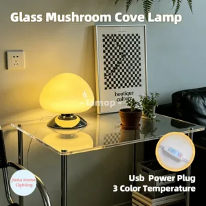 Warm Yellow Mushroom Cove Glass Table Lamp Retro Farmhouse INS Bedside Lamp 3 Color Temperature Living Apartment Homestay Decor
