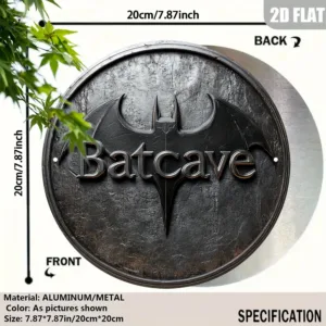 1pc, 2D Flat, Batcave Decorative Sign & Plaque, 2D Metal Aluminum Round Sign, Home, Holiday Decorative Ornament, (19.99cm x 19.9