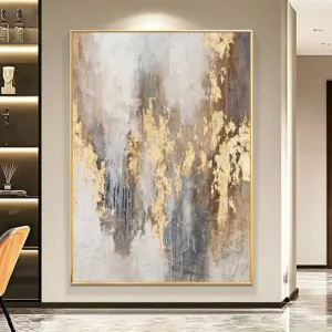 Abstract Gold Beige Handmade Oil Paintings Oil Painting Art Abstract Wall Decor Modern Art Gray Abstract Art Gold Foil Pictures