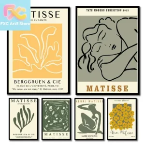 1pc frameless  Matisse Abstract Flower Woman Posters Museum Wall Art Print Canvas Painting Sage Green Trendy Wall Pictures Livin