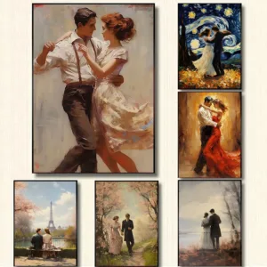 Antique Romantic Couple Tango Dancer Paris Lover Landscape Poster Canvas Painting Wall Art Pictures Home Room Decor Gift