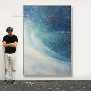 Blue And White Night Sky Stars Thick Oil Painting On Canvas Hand Drawn Gold Foil Wall Art Special Artwork For Living Room Decor