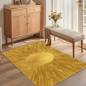Modern Gold Sunburst Medallion Persian Area Rug for Living Room Bedroom Contemporary Traditional Home Decor Non Slip Floor Mat