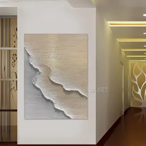 Linen Canvas Handmade Art Natural Scenery Wall Picture No Framed Acrylic Knife Oil Painting Abstract Sea Wave Decor Artwork