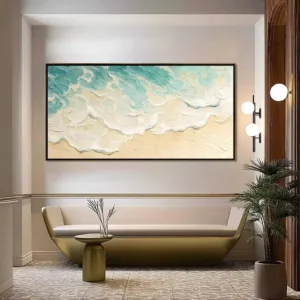 1pc frameless Canvas Painting Mhemyo Original Textured Abstract Hand Painted Ocean Wave Oil Painting Turquoise Beach Scene Canva