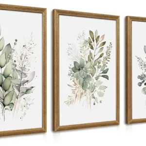 Set of 3 Framed Sage Green Botanical Canvas Wall Art Prints 20 X 30 Inch, Watercolor Eucalyptus Wild Plant Wall Decor for Living Room Bedroom Bathroom Indoor Home Display