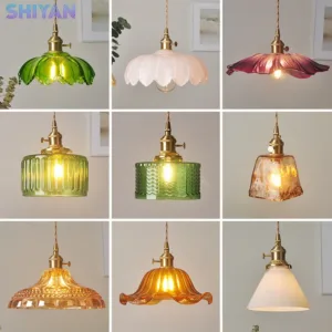Nordic Colorful Glass LED Pendant Light Fixtures Cafe Loft Bedside Living Dining Room Bar Vintage Brass Hanglamp Luminaire