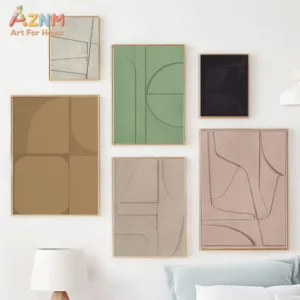 AZNM Neutral 3D Texture Geometric Canvas Poster Frameless Wall Art Sage Green Brown Beige Abstract Embossed Shape Print For Mini