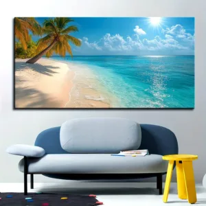 [Summer Wave Art] No Frame Summer Wave Canvas Wall Art   Coconut Trees, Beach, Sea View Paintings, Hawaiian Sea, Living Room, Ho