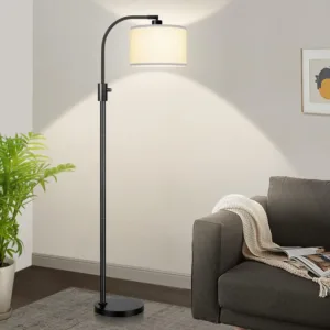 Upgraded Matte‑Black Modern‑Arc Dimmable Tall Standing Floor Lamp, Linen Lampshade, 1200‑Lumen LED Bulb Included, For Living‑Room, Reading‑Room, Bedroom, Office & Nursery