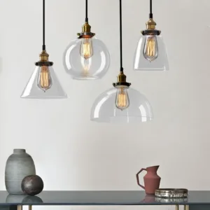 Vintage Amber Clear Glass LED Pendant Light Nordic Industrial Single Head Hanging Lamp for Kitchen Living Room Decor