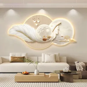Modern Light Luxury Feather Home Decoration Entrance Living Room Led Decoration Painting Bedroom Sofa Corridor Mural Light