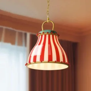 Retro Colorful Glass Pendant Light Candy Red Stripes Decor Lamp Children's Bedroom Hanging Chandelier for Living Room Restaurant