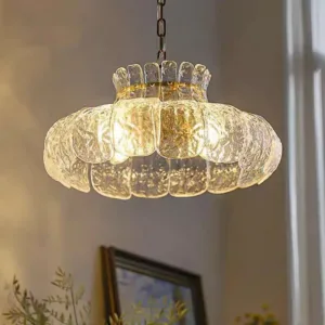 Vintage Ice Melting Glass Flower Pendant Lamp Art Murano Lamp French Dining Room Lamp for Bedroom Medieval Designer Copper Lamp