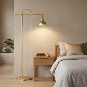 Modern Arc Floor Lamp Gold Lampshade Metal Standing Reading Floor Light E27 Base For Living Room Bedroom Home Decor Lighting