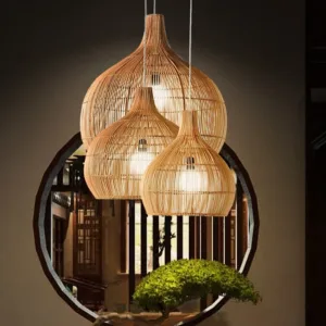 Handmade Rattan Woven Pendent Lamp Retro Decorative Lighting Fixtures Creative Designer Art Indoor Decorative Lights