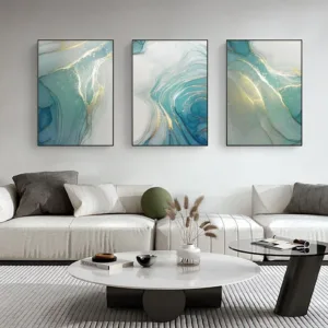 Abstract Wall Art Canvas Painting Print Nordic Luxe Gilt Picture Turquoise Gold Foil Marble Texture Poster Decoration for Home