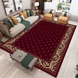 European Retro Red Large Print Carpet for Living Room Luxury Decoration Rug Non-slip Bedroom Cloakroom Washable Soft Floor Mat