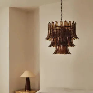 Luxury Brass Branch Chandelier, Murano Horseshoe Glass Shade Lustre, Dimmable Pendant Lamp for Hotel, Fixture for Ceilings