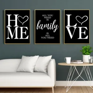 Black White Love and Home Art Canvas Poster Prints Modern Family Quotes Wall Decorative Picture Simple Living Room Bedroom Decor