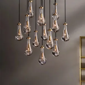Modern Raindrop Pendant Lamp Luxury Brass High Ceiling Chandelier For Living Room Restaurant Staircase Bedroom Bedside Wall Lamp