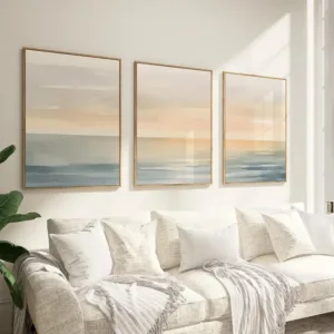 3PCS Watercolor Ocean Poster Gallery Wall Set Coastal Softness Wall Art Canvas Paintings For Room Decor Home Wall Decoration